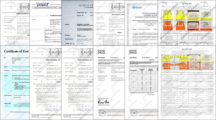 Certificates for reflective fabric and safety vest