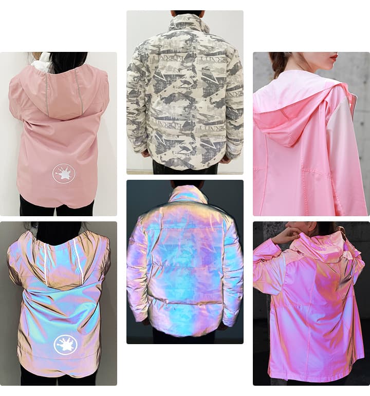 Reflective fashion jackets and clothes reflecting lights like Apple's Liquid Glass