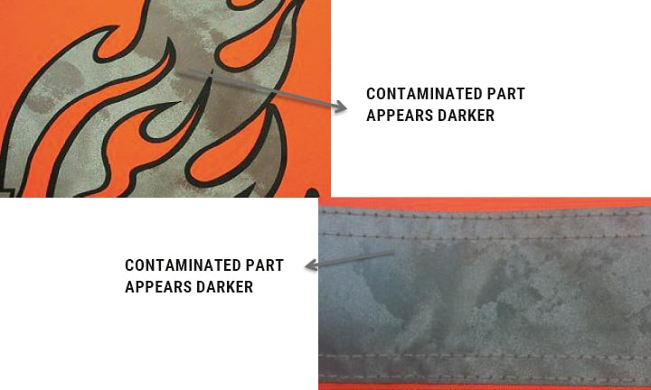 Contact between the source of contamination and the reflective material surface